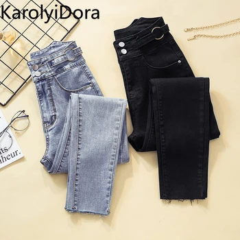 

Big code Women's jeans 2020 summer new small feet jeans high waist slim slim spring black women's pants