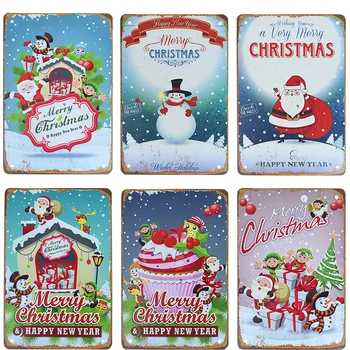 

Retro Christmas Metal Signs Home Room Decor Vintage New Years Tin Plate Sign Santa Claus Poster Painting Home Wall Decoration
