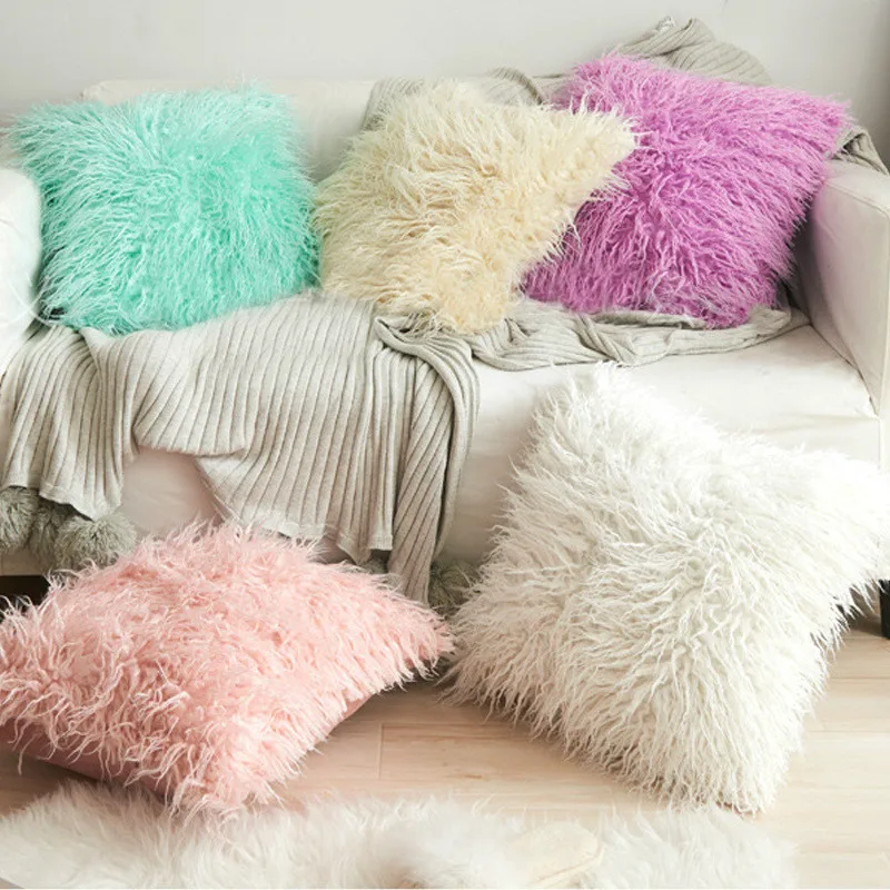 

high quality Thick Long Plush Solid Color Cushion Cover Soft Fur Warm Decorative fur cushion Pillow Cover Sofa Home Decor