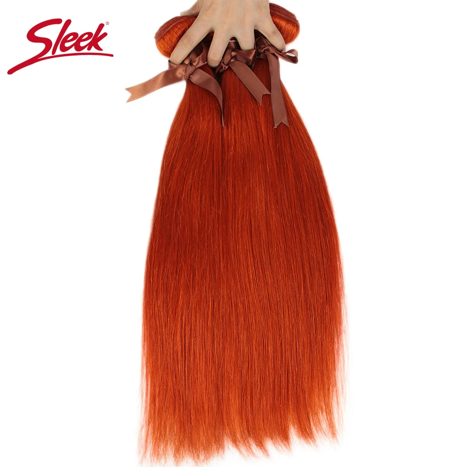  Sleek Mink Orange and Red Blonde Color Brazilian Straight Bundles With Lace Closure 8-28 Inches Rem