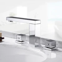 อ่างล้างหน้าก๊อกน้ำอ่างล้างหน้าก๊อกน้ำสีดำทองเหลือง3หลุมคู่หรูหรา Bathbasin อ่างอาบน้ำ Tap Cold Mixer น้ำ 4