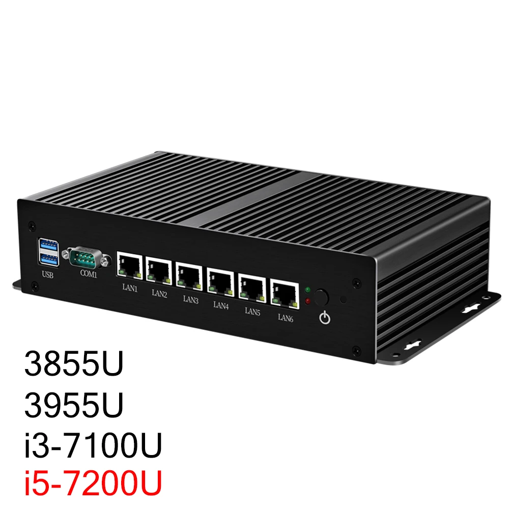 Xcy Fanless Mini Pc Intel i3 7100u 6 LAN 211at Gigabit Ethernet 2 Usb 3 0 2