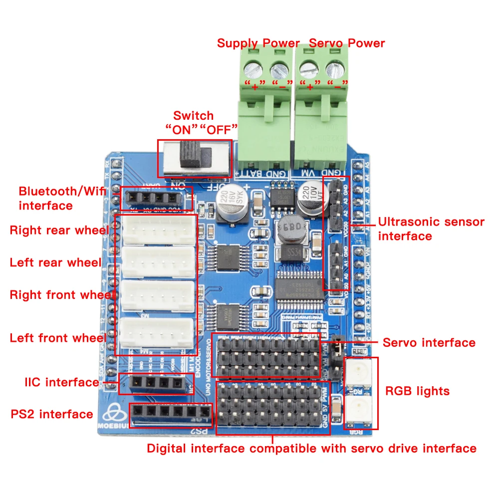 Arduino Расширительная плата щитка 9 12V с 4 Каналы моторы сервоприводы Порты PS2