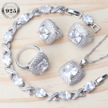 Белый циркониевый женский серебряный 925 Ювелирные наборы серьги с камнями Кулон ожерелье кольца браслет для свадебного набора подарочная коробка