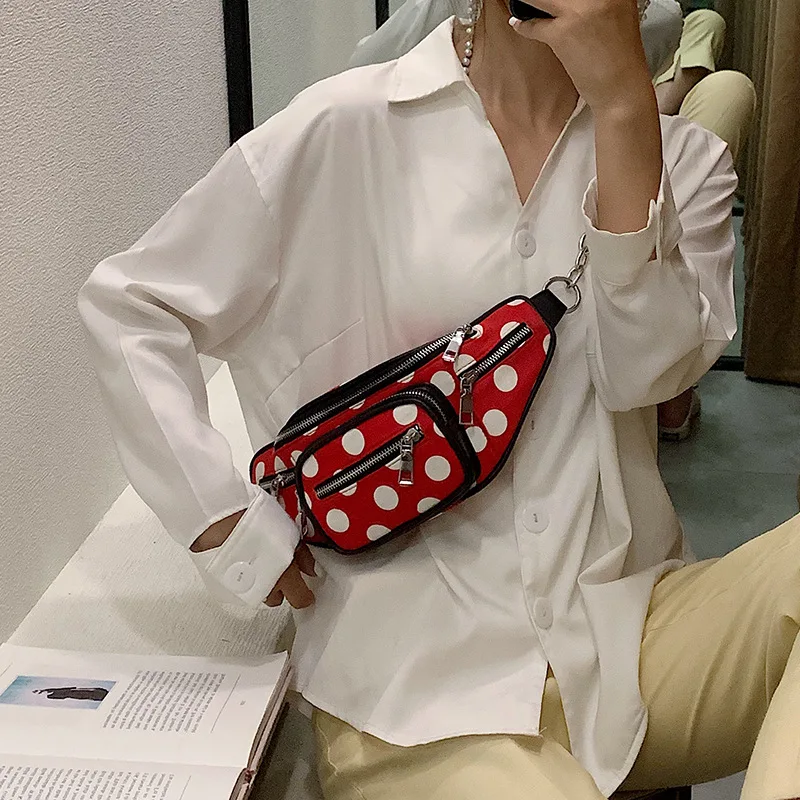 Для женщин последней моде на тонкой подошве на плечо округлая сумка волновой точки 2019 Милая японская мода девушка сумка