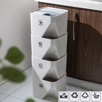 

Wet And Dry Classification Trash Can Be Superimposed Trash Can Plastic Household Waste Bin With Lid For Living Room Kitchen new