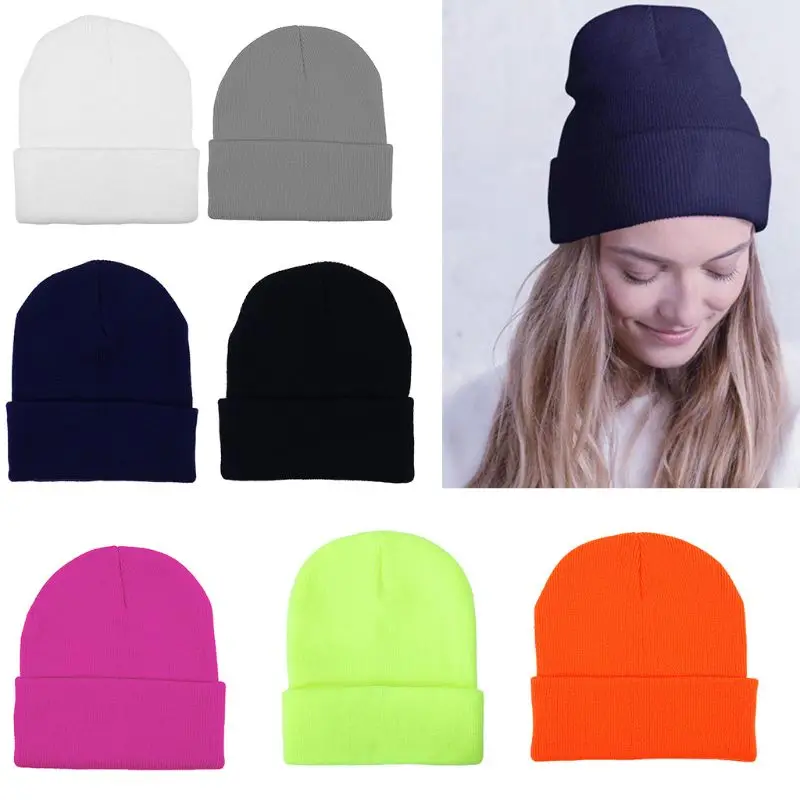 

Men Women Autumn Winter Knitted Hat Solid Color Casual Hip Hop Bonnet