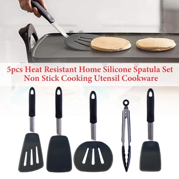 

5pcs Heat Resistant Home Ultra Thin Kitchen Tool Pancake Flipper Non Stick Silicone Spatula Set Clip Easy Clean Anti Slip