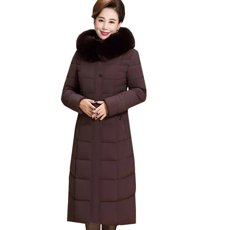 

2019 Winter Women Jacket Plus Size 6XL Loose Down Cotton Fur collar Hooded Coat Mother Warm Thicken Outerwear Coats Long Parkas