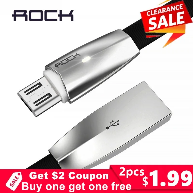 Светодиодный кабель Micro USB ROCK 2A 3D светодиодный светильник из цинкового сплава для