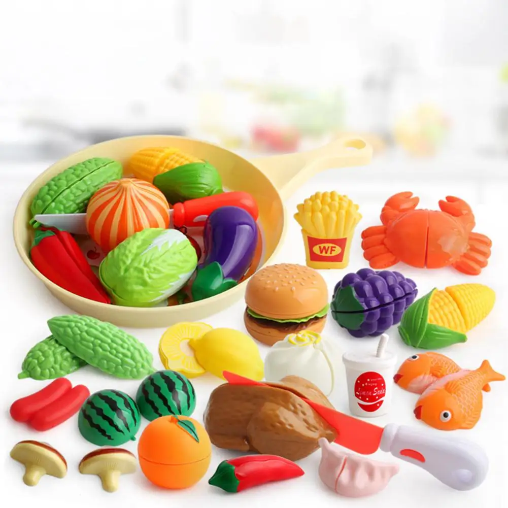 

Kuulee Children Pretend Role Play House Toy Cutting Fruit Vegetables Seafood Breakfast Burger Food Kitchen Educational Toys