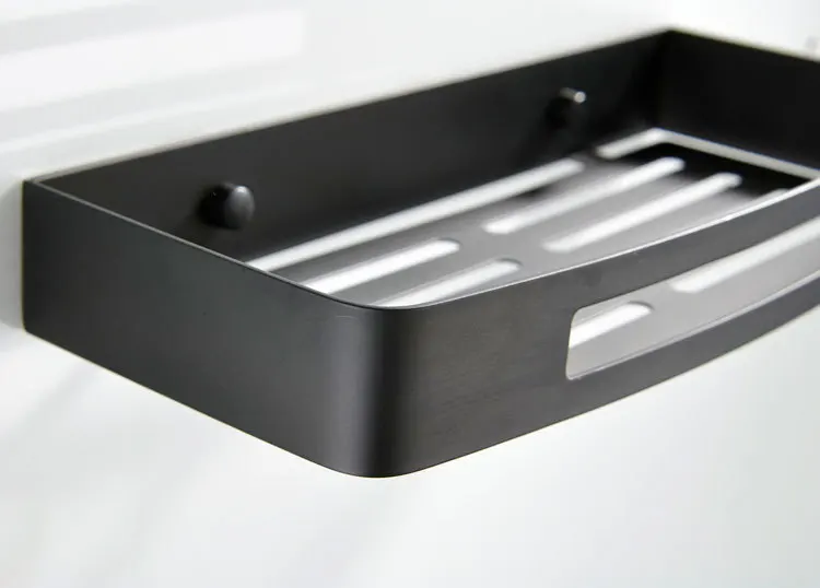 New Style High Quality 304 Stainless Steel Material Matte Black 30cm Rectangular Single Layer Bathroom Shelf-Board Basket
