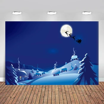 

Christmas Blue Snow Moon Winter Christmas Tree Backdrop Christmas Photography Backdrops Christmas Background New Years Eve Vinyl