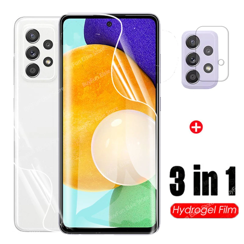 Película de hidrogel 3 en 1 para Samsung Galaxy A52, Protector de pantalla completo, Samsung A52 A72 A 52, lente de cámara, no cristal