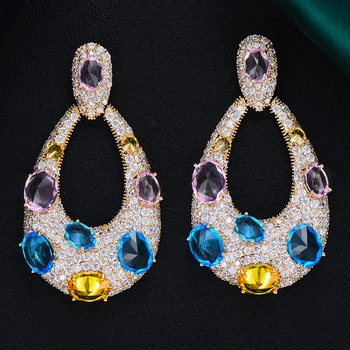 

Siscathy Charms Shining Big Waterdrop Earrings For Women Luxury Wedding Jewelry Full Micro Cubic Zircon Statement Earrings 2019