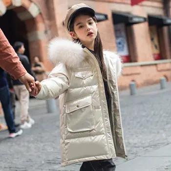 

2020 Winter Fashion Girl Down Jacket Warm Child Boys Parkas Coat Fur Kid Teenager Thickening Outerwear Clothing Snowsuit W685
