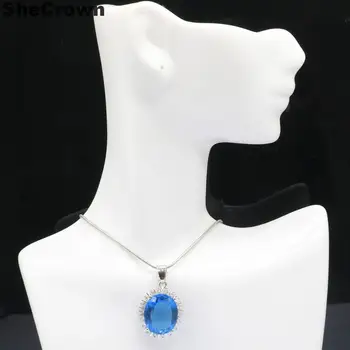 

28x20mm Big Oval 18x15mm London Blue Topaz White Cubic Zirconia Woman's 925 Silver Pendant