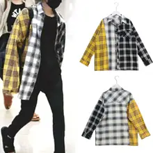 Льняная Трехцветная клетчатая рубашка с отложным воротником, женская Свободная рубашка с длинным рукавом, повседневная одежда, топы с принтом, женская рубашка