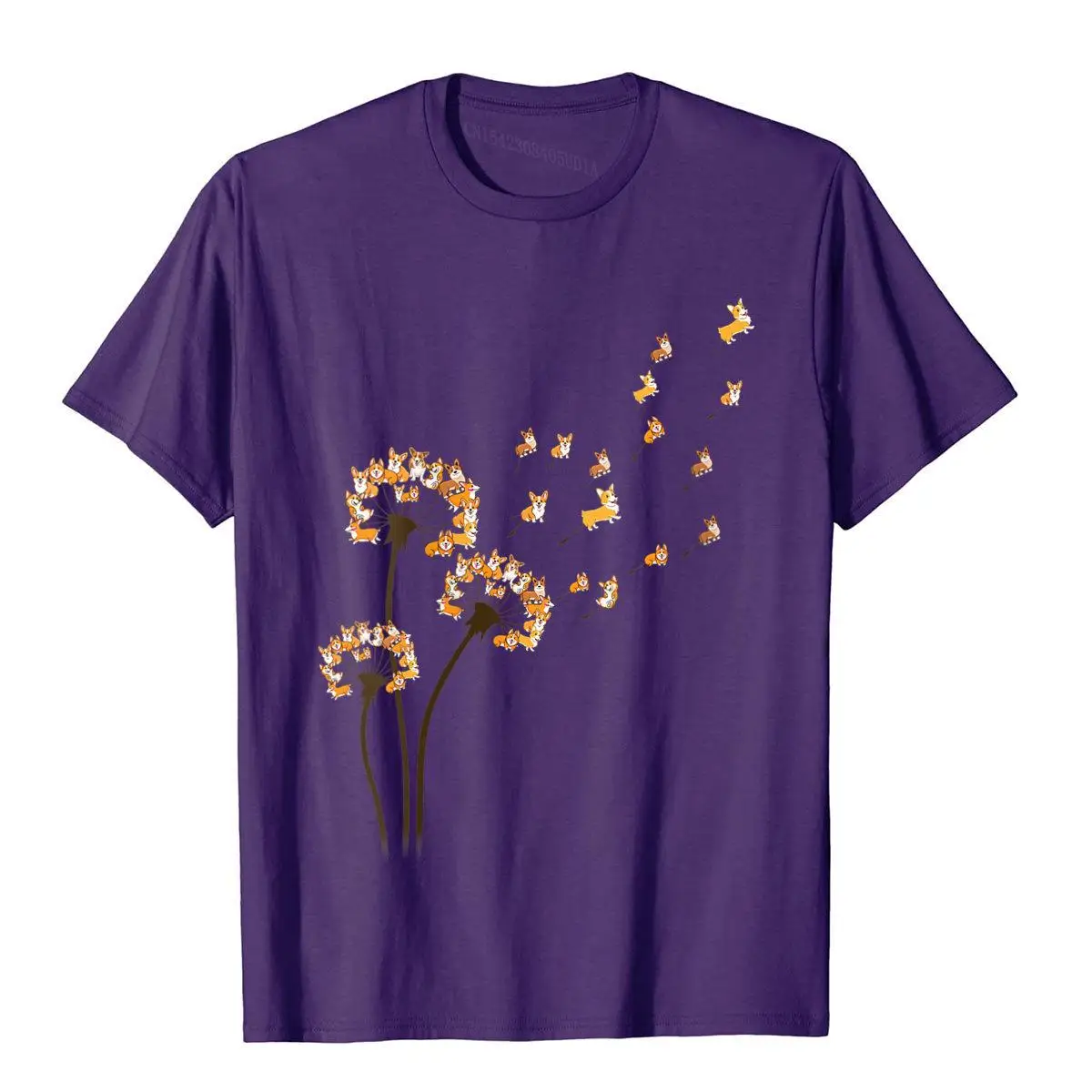 Womens Corgi Flower Fly Dandelion Funny Dog Lover For Mom Men Kids V-Neck T-Shirt__B5275purple