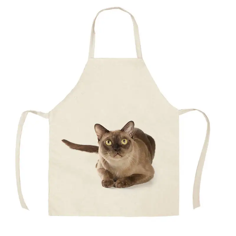 1Pcs Kitchen Apron Cute Pet Dogs/Cats Printing Sleeveless Cotton Linen Aprons for Men Women Home Cleaning Tools WQ360