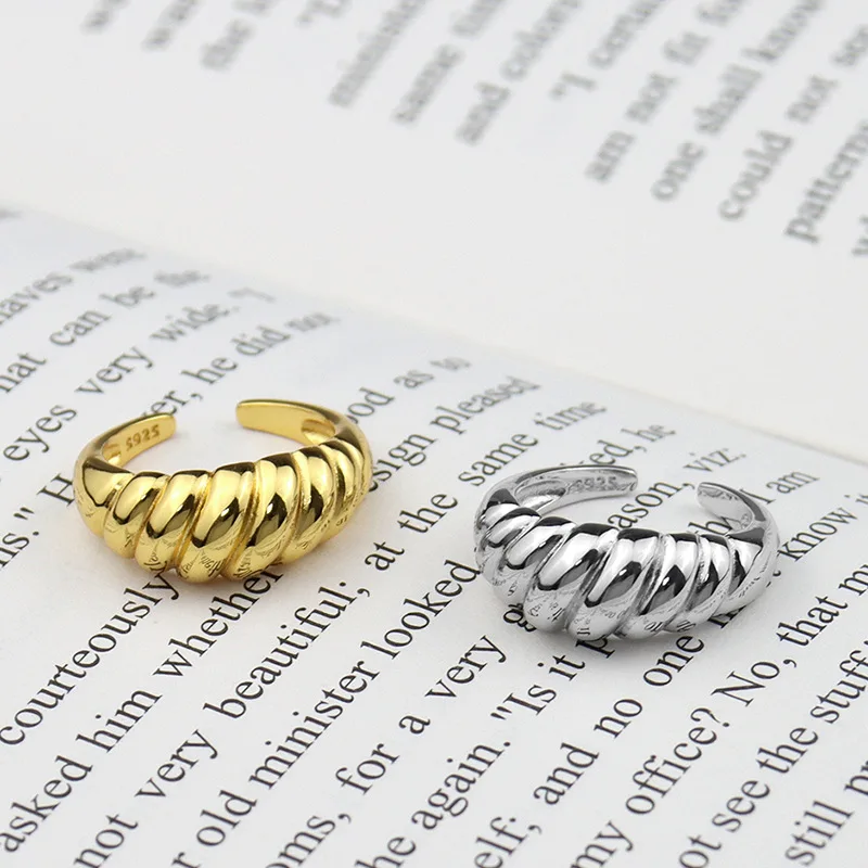 Silver Ring Oblique Thread French Ring Women Simple Opening Jewelry Prevent Allergy