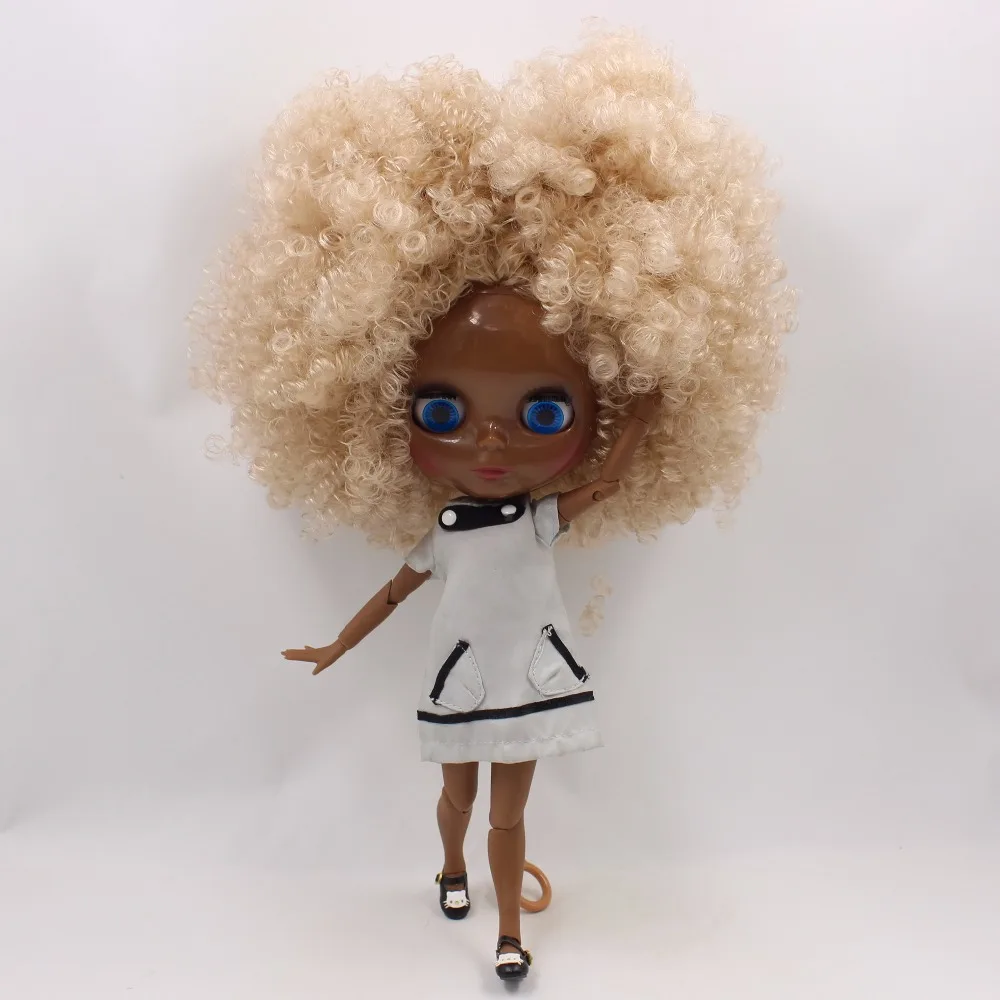 Neo Blythe Doll with Blonde Hair, Black Skin, Shiny Cute Face & Custom Jointed Body 4
