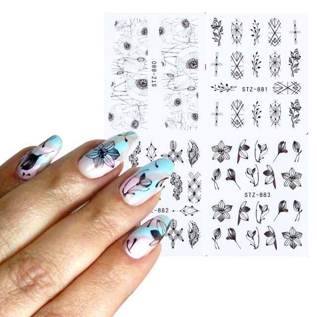 Leaf Vine Stickers For Nails Fashion Purple Flowers Water Sliders Butterfly Geometry Nail Art Decals Set LASTZ888-STZ891