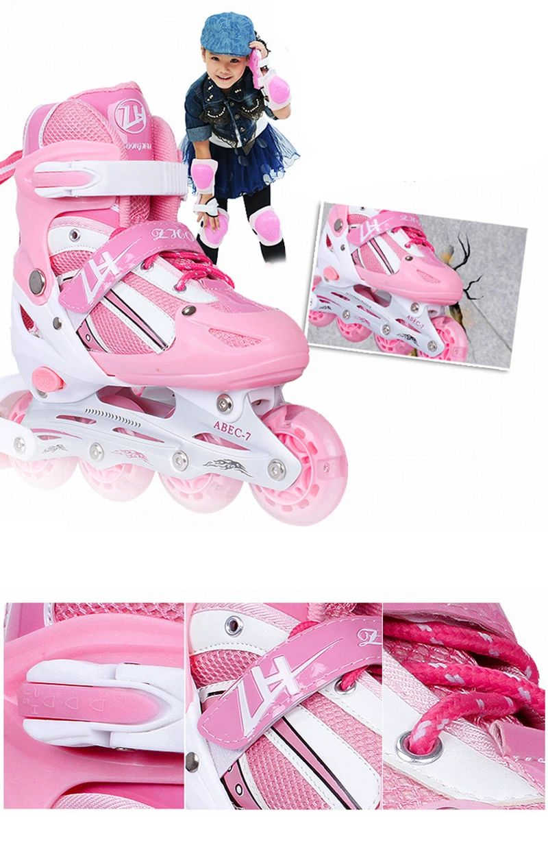 New 1 Set Inline Children Kids Teenagers Ice Skates Shoes Adjustable Washable PU Wheels Patines