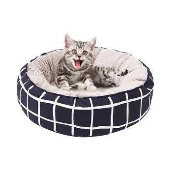 

Round Dog Kennel Checkered Striped PP Cotton Canvas Cat Litter Autumn And Winter Style Printed Canvas Exquisite