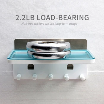 

Entryway Wall Shelf with Hooks Wall Mounted Hanging Shelf No Drilling Hook Rack Storage Basket Kitchen Storage Rack Shelf