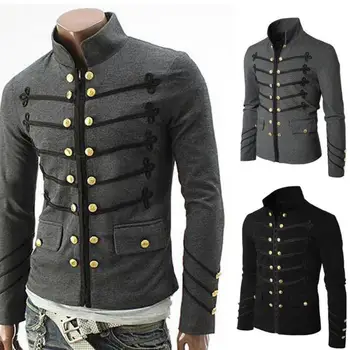 

Fashion Men Punk Long Sleeve Stand Collar Double Breasted Jacket Fit Slim Thin Tunic Bodycon Coat