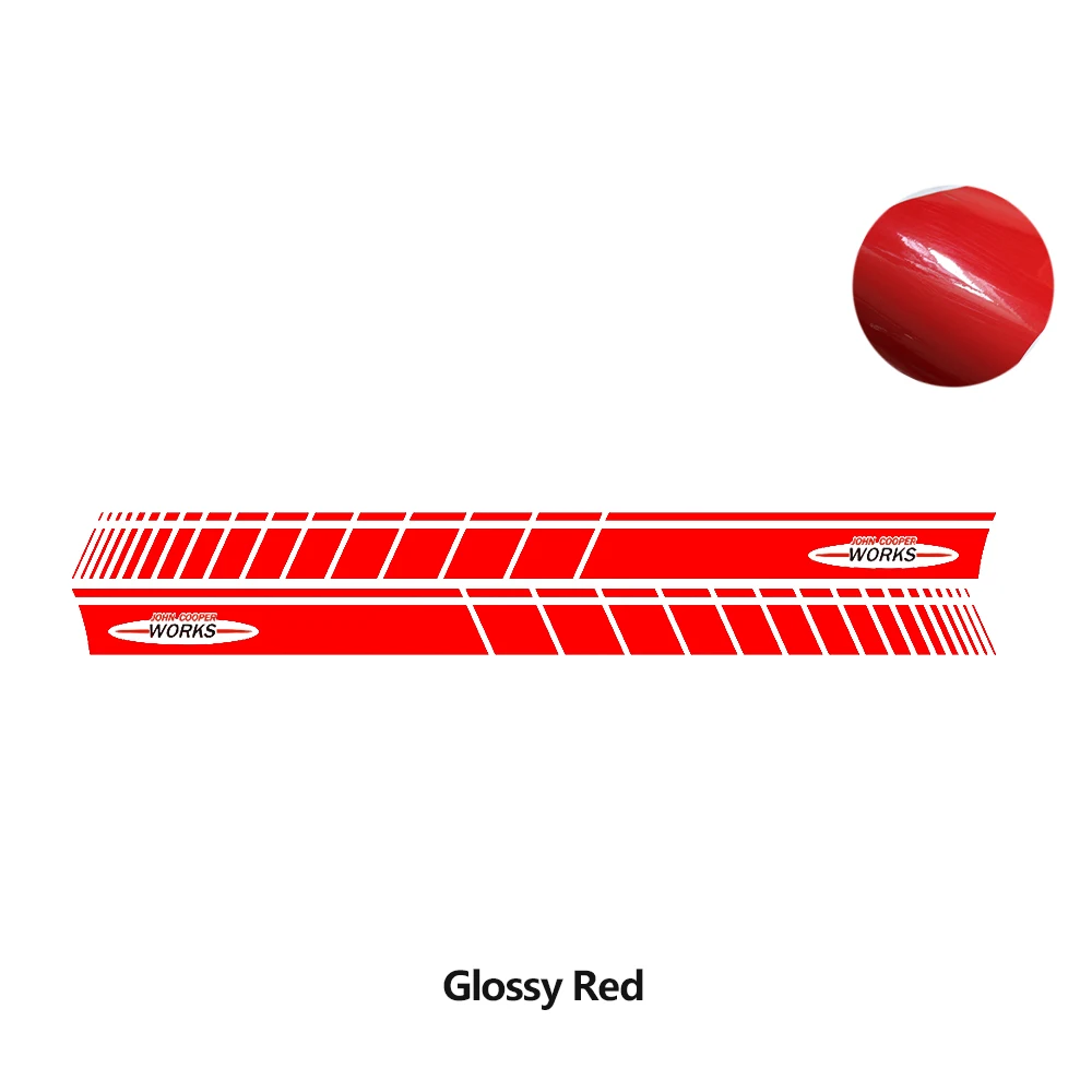 glossy red 2 шт. Автомобильная боковая юбка в полоску Наклейка на тело Виниловая наклейка для MINI Cooper JCW Coupe R58 Carbio R57 Roadster R59 аксессуары - Название цвета: glossy red