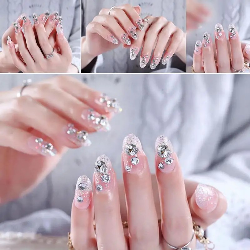 Свадебные накладные ногти предварительно разработанные розовые круглые