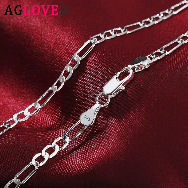 AGLOVER-collar de eslabones de 4MM para mujer y hombre, de Plata de Ley 925, 16/18/20/22/24/26/28/30 pulgadas, joyería de boda, regalo