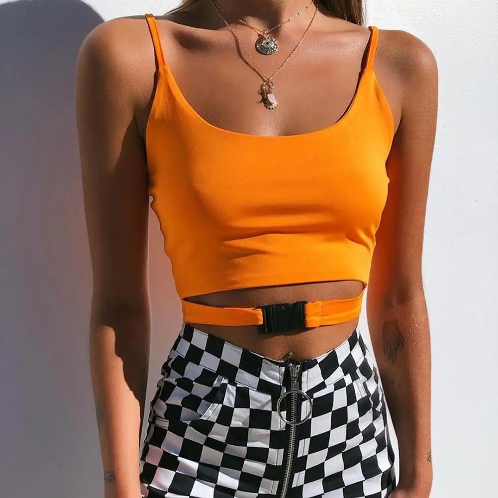 

Summer Sexy Women Solid Color Buckled Tank Top Clothing Fashion Tops Women T-shirt Sleeveless Cropped Vest