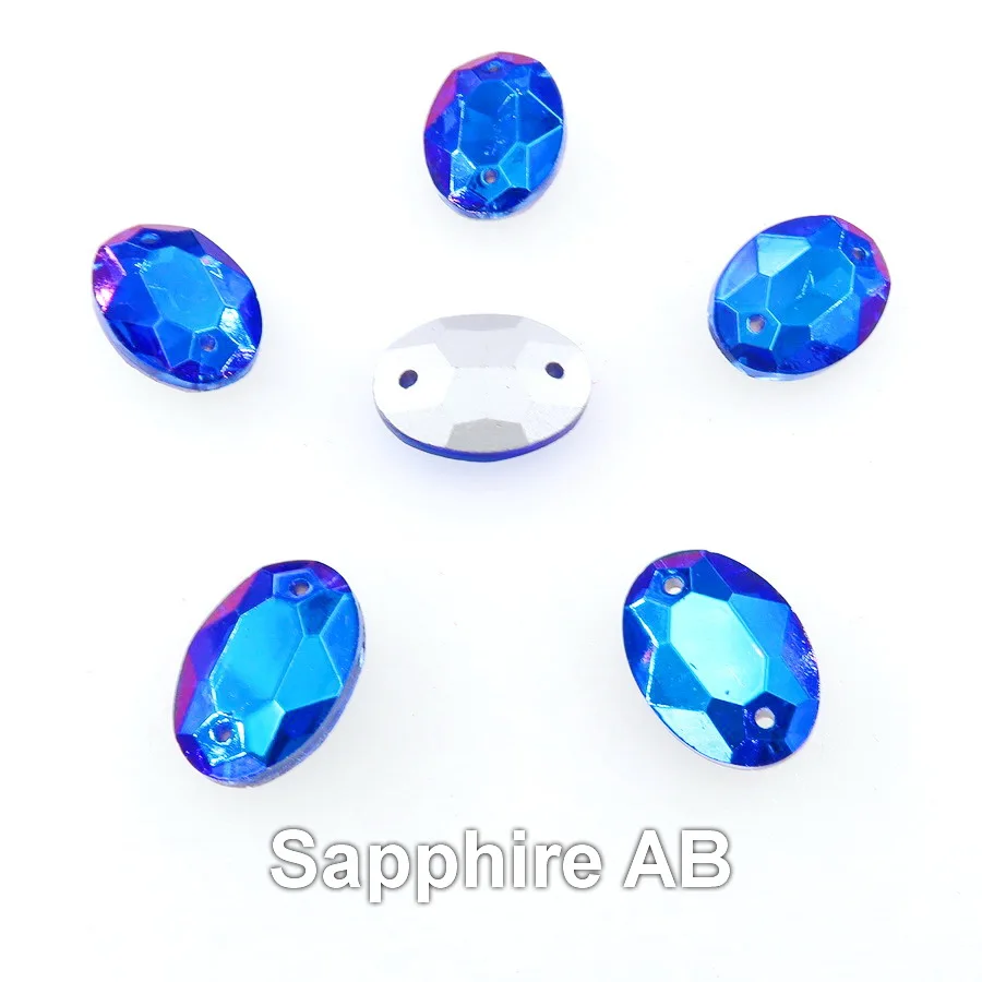 Стразы в форме овальной точки с двумя отверстиями цвета АВ 10*14 мм 13*18 18*25 20*30