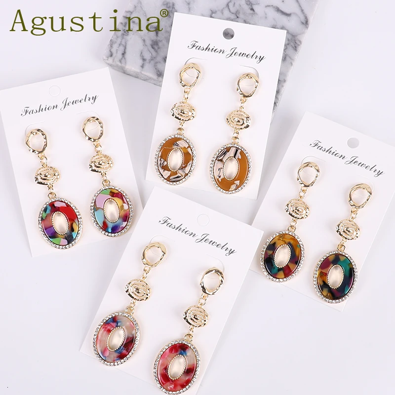 boho ZA Earrings Fashion acetic acid Jewelry Punk oval Colorful Earring for Women Minimalist Acetate Girls Boho Simple Earings | Украшения