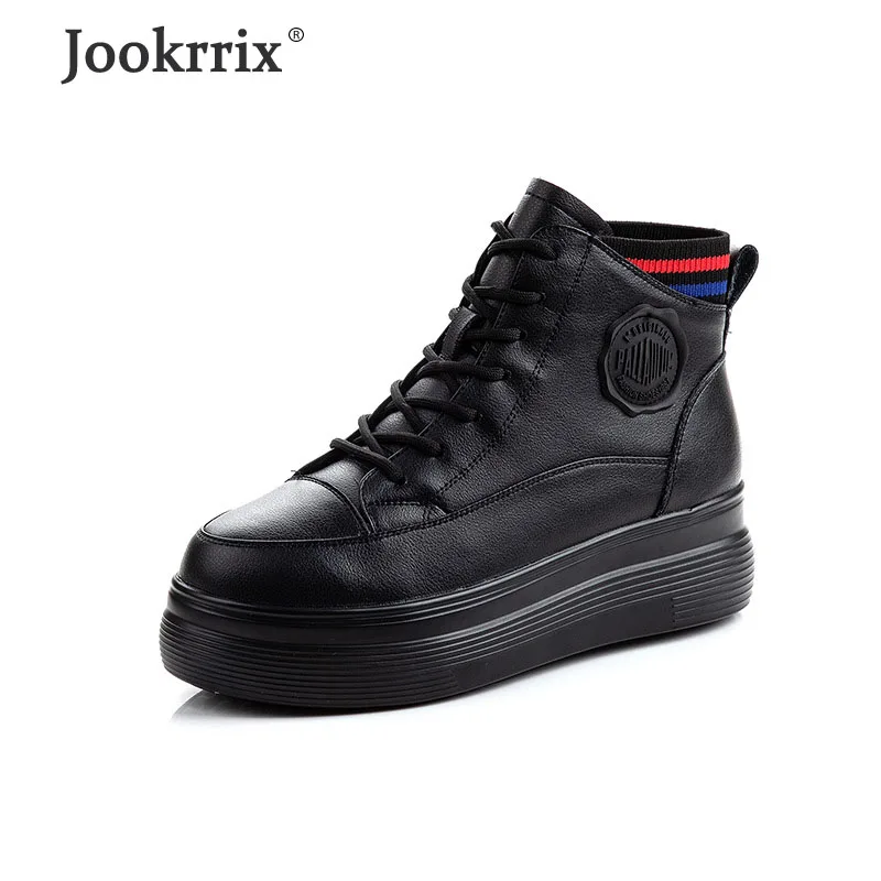 Jookrrix/Коллекция года; женская обувь из натуральной кожи; модные высокие кроссовки; женская брендовая теплая Повседневная обувь черного цвета