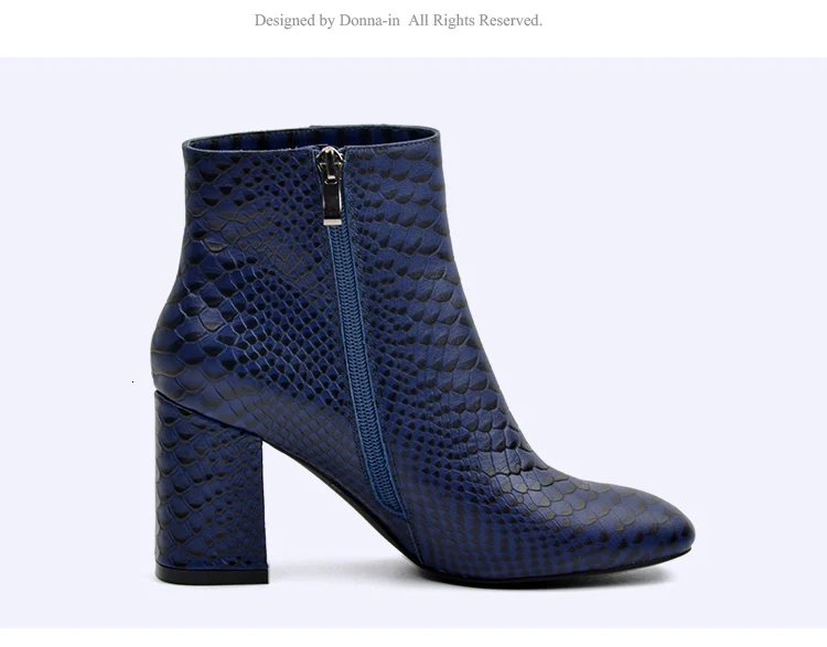 Donna-in/; Новые ботильоны; пикантная женская обувь из змеиной кожи; ботинки из натуральной кожи с квадратным носком на высоком толстом каблуке с тиснением под питона