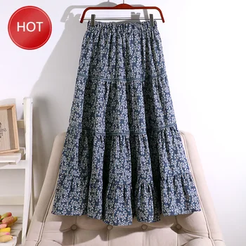 

Spring Summer High Waist Women Vintage Ladies Pleated Splice Floral Stitching All-match Skirt 2020 New Fashion