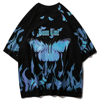 

Blue Butterfly Hip Hop Streetwear T Shirt Men 2020 Casual Cotton Harajuku Short Sleeve Tops Oversized T Shirt Mens Dropshipping