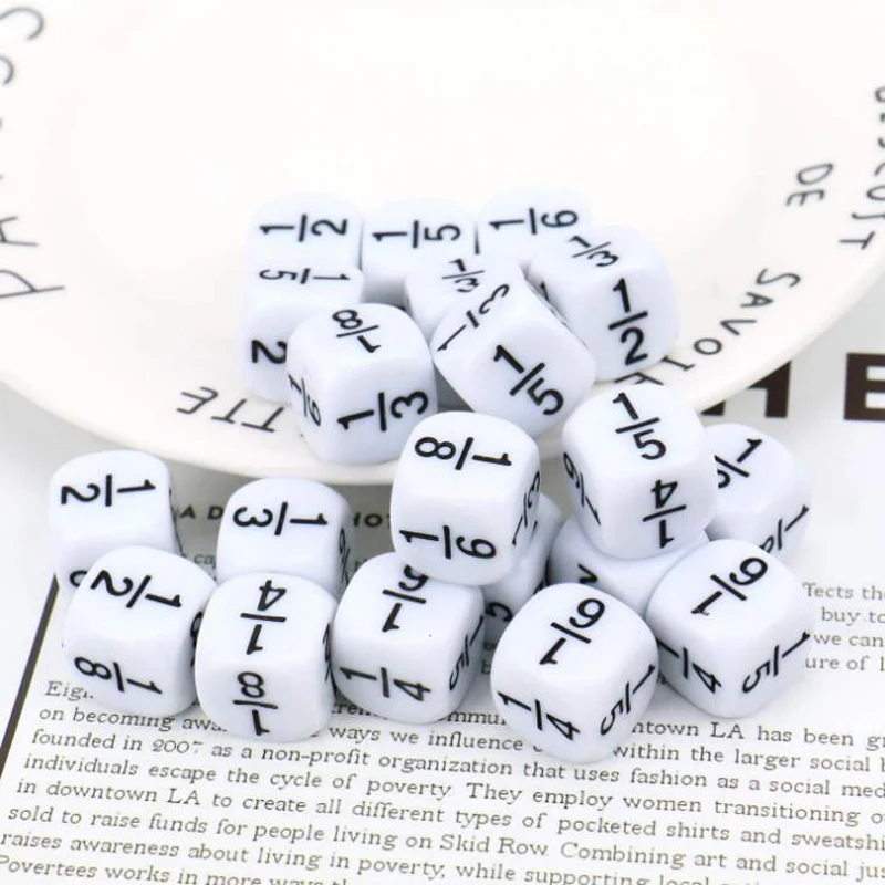 10 pz/set nuovo 16*16mm bianco frazione dadi numero frazionario dadi Montessori educativi per bambini giocattoli matematici per giochi per bambini giocattoli
