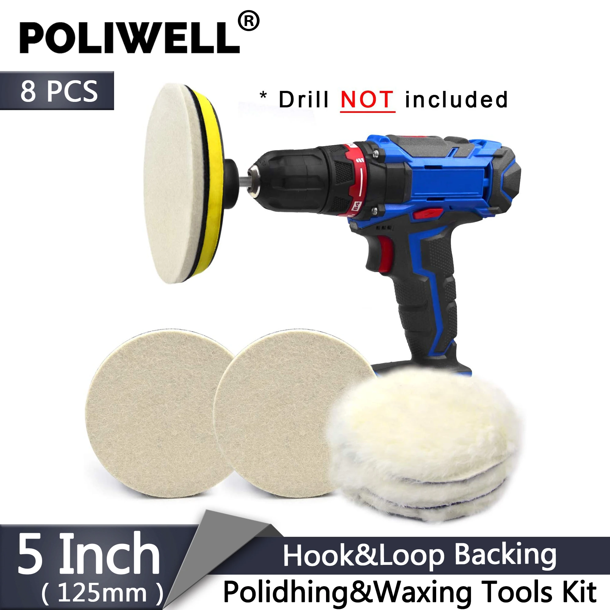 Poliwell 5 Inch 125mm Felt Wheel Polish Pad Woolen Waxing Pad And Hook