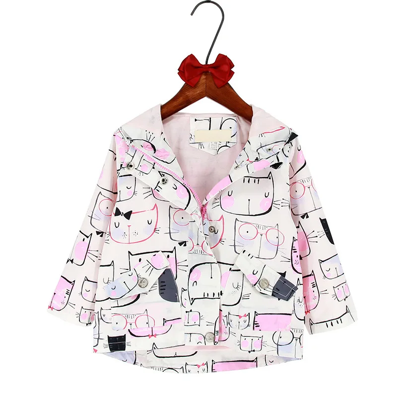 

CHILDREN'S Hooded Jacket 2019 Spring New Style Girls' Shirt Graffiti Cat Zip-up Shirt Raincoat Jacket AliExpress Explosion