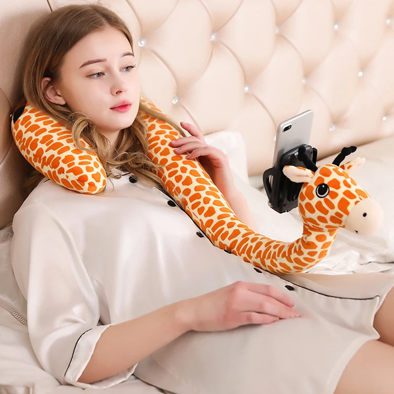 

Hands Free Flamingo Unicorn Neck Pillow Phone Holder Stand Multi-use Travel Car Sofa U Shape Neck Pillow Lazy Phone Holder