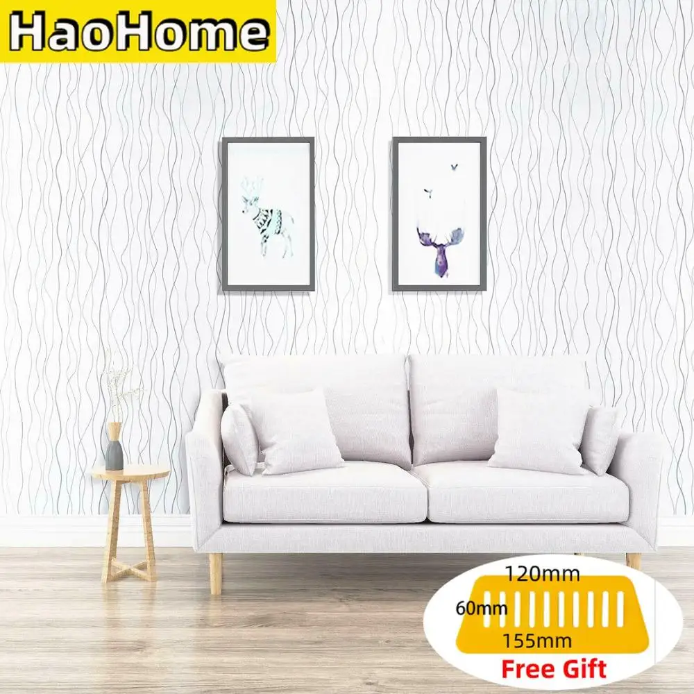 HaoHome White Wave Pattern Peel and Stick Wallpaper Contact Paper Self Adhesive Silver Stripe Decor Dormitory Renovation