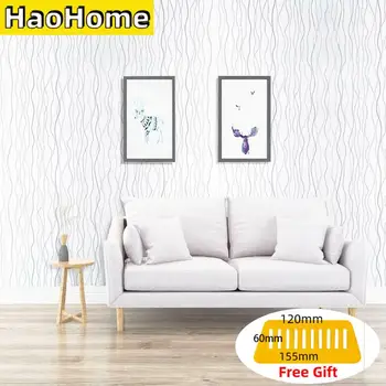 HaoHome 화이트 웨이브 패턴 필 앤 스틱 벽지, 자체 접착 실버 스트라이프 장식, 기숙사 리노베이션