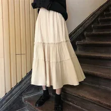 Black Apricot Ruffles Pleated Skirt Women Korean Harajuku Autumn Spring Streetwear Long Skirt Elegant Faldas Mujer Moda