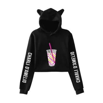 

FRDUN TOMMY Ice Coffee Splatter Cat Hoodie Sweatshirts Women Charli D'Amelio Print hoodie Women Pullover Sweatshirts