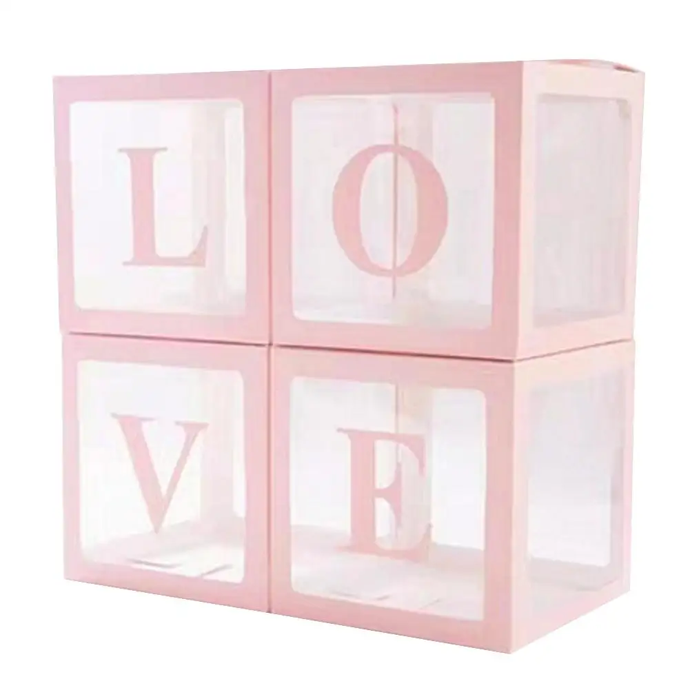 4 шт Алфавит Прозрачный шар коробка любимый блок Baby Shower День рождения Свадьба Декор День Святого Валентина подарочная упаковка коробка - Цвет: LOVE